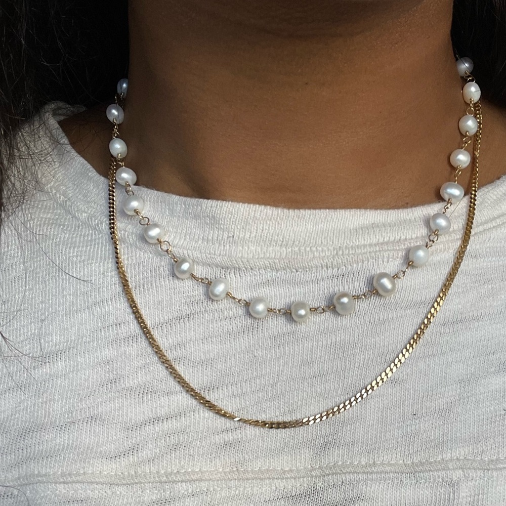 14k wire wrapped natural Pearl necklace